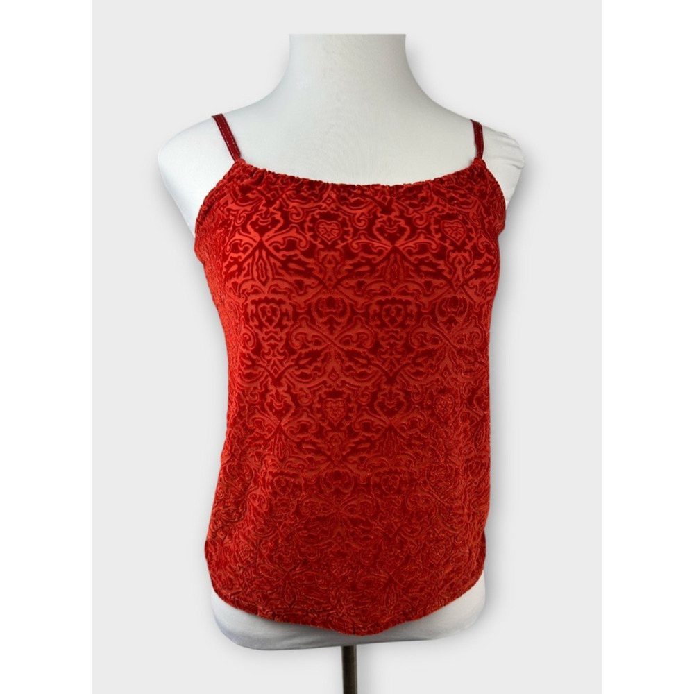 Y2k Holly Flock by Lucky Brand Velvet Burnout Spaghetti Strap Top Paisley Small - Picture 3 of 14